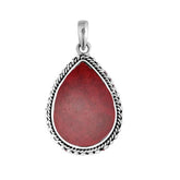 Handcrafted Sterling Silver Red Coral Teardrop Pendant From Bali.